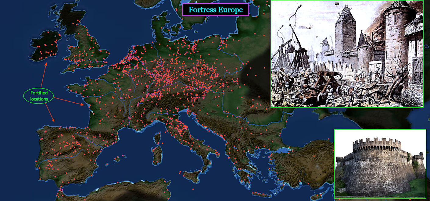 Medieval fortified sites, 1200s map